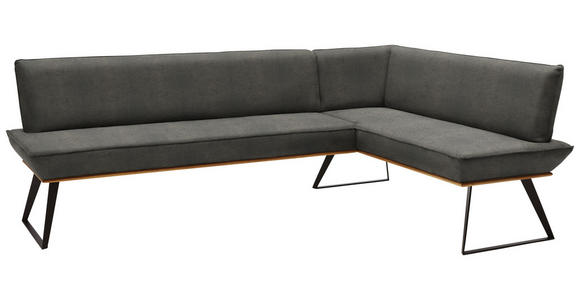 ECKBANK 223/163 cm Lederlook Grau, Schwarz, Eichefarben Eiche massiv Metall   - Eichefarben/Schwarz, Design, Holz/Textil (223/163cm) - Voleo