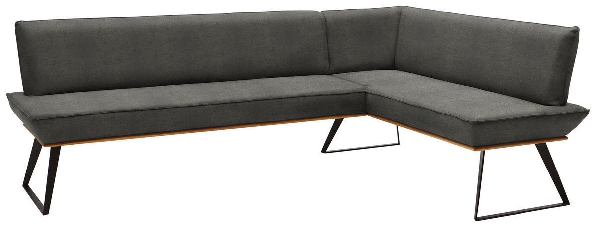 ECKBANK 243/163 cm Lederlook Grau, Schwarz, Eichefarben Eiche massiv Metall   - Eichefarben/Schwarz, Design, Holz/Textil (243/163cm) - Voleo