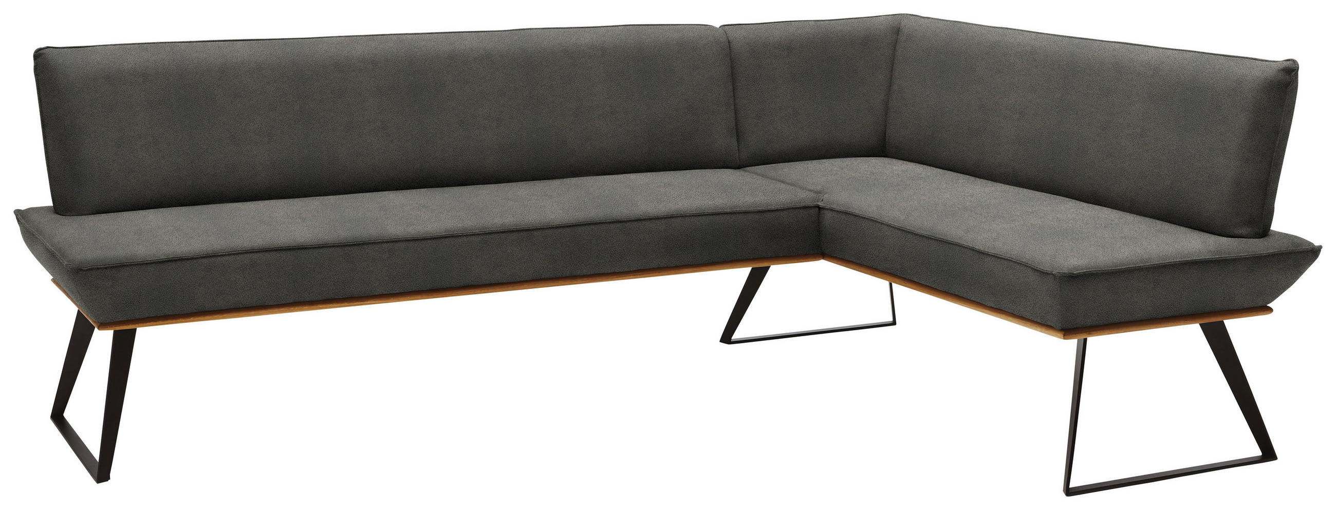 Thumbnail - Voleo Eckbank, Grau, Schwarz, Eiche, Holz, Metall, Textil, Eiche, massiv, 5-Sitzer, Eckteil, L-Form, 223x163 cm, Stoffau...