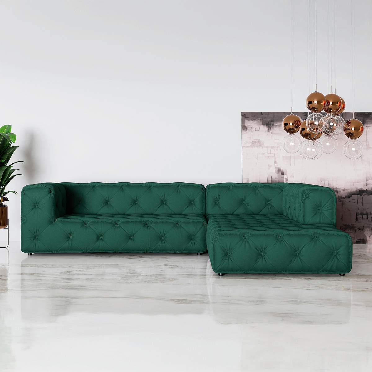 ECKSOFA Fresco in Samt Dunkelgrün  325/228 cm  - Dunkelgrün/Schwarz, Design, Kunststoff/Textil (325/228cm) - P & B