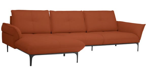 ECKSOFA in Echtleder Terracotta  - Terracotta/Schwarz, Design, Leder/Metall (182/325cm) - Valnatura