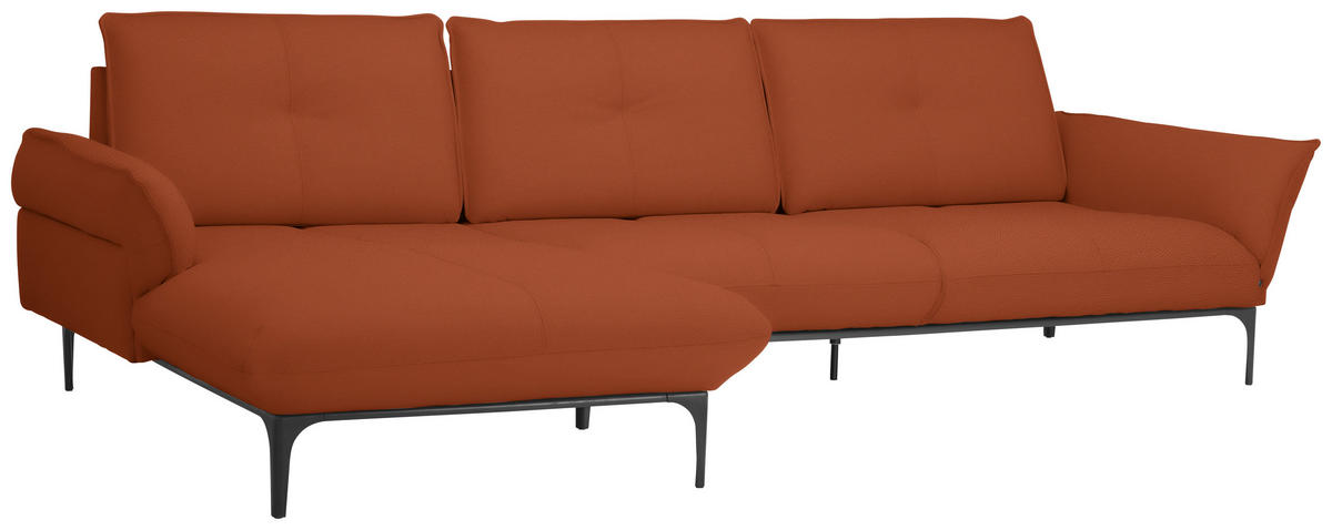 ECKSOFA in Echtleder Terracotta  - Terracotta/Schwarz, Design, Leder/Metall (182/325cm) - Valnatura