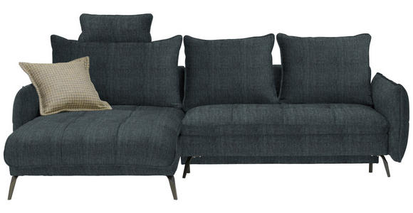 ECKSOFA in Flachgewebe Blau, Grün  - Blau/Schwarz, Design, Textil/Metall (180/273cm) - Hom`in