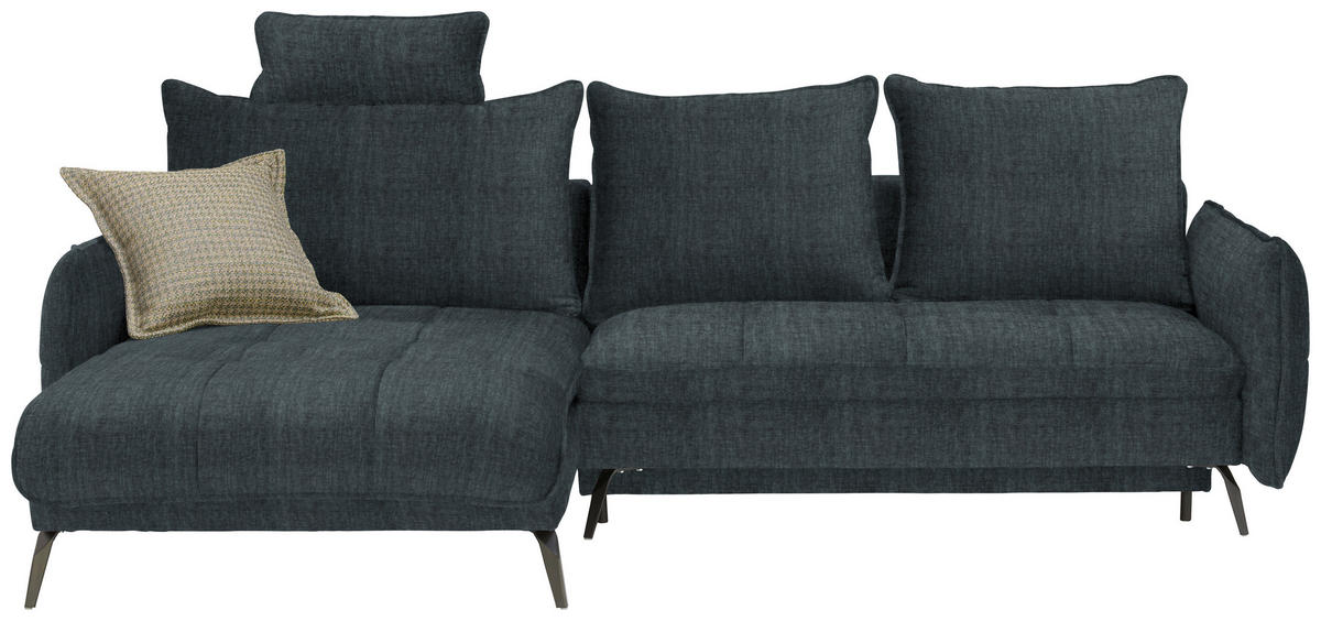 ECKSOFA in Flachgewebe Blau, Grün  - Blau/Schwarz, Design, Textil/Metall (180/273cm) - Hom`in