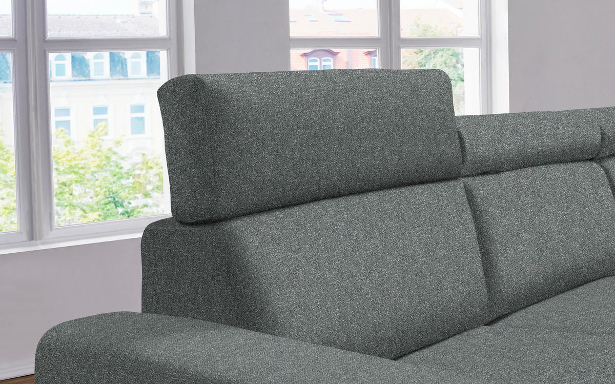 ECKSOFA  in Mikrovelours Graugrün  308/205 cm  - Alufarben/Graugrün, Design, Textil (308/205cm) - Sedda