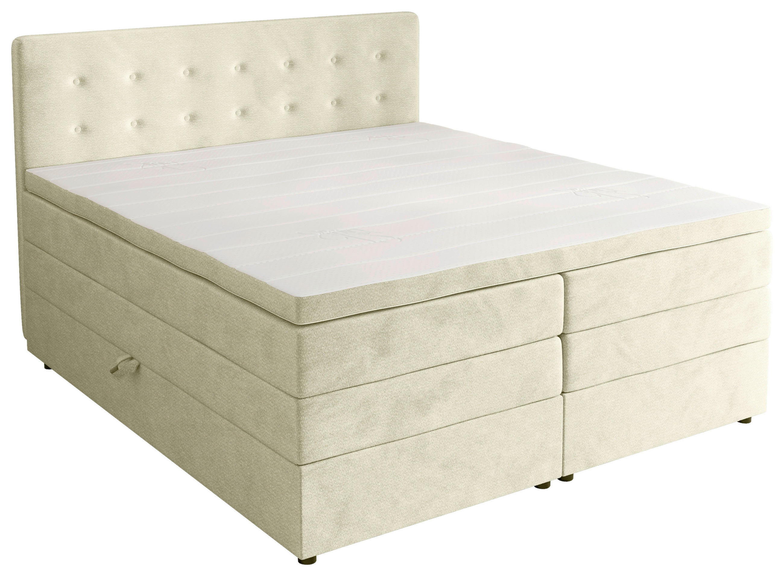 BOXSPRINGBETT 200/200 cm,  in Beige, gepolstertes Kopfteil, Bettkasten, Topper, Matratzen, H2 + H3 = mittel + fest  - Beige/Schwarz, KONVENTIONELL, Kunststoff/Textil (200/200cm) - Chameo