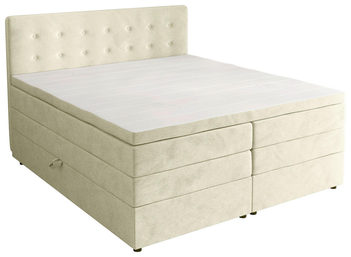 BOXSPRINGBETT 200/200 cm,  in Beige, gepolstertes Kopfteil, Bettkasten, Topper, Matratzen, H3 + H4 = fest + sehr fest  - Beige/Schwarz, KONVENTIONELL, Kunststoff/Textil (200/200cm) - Chameo