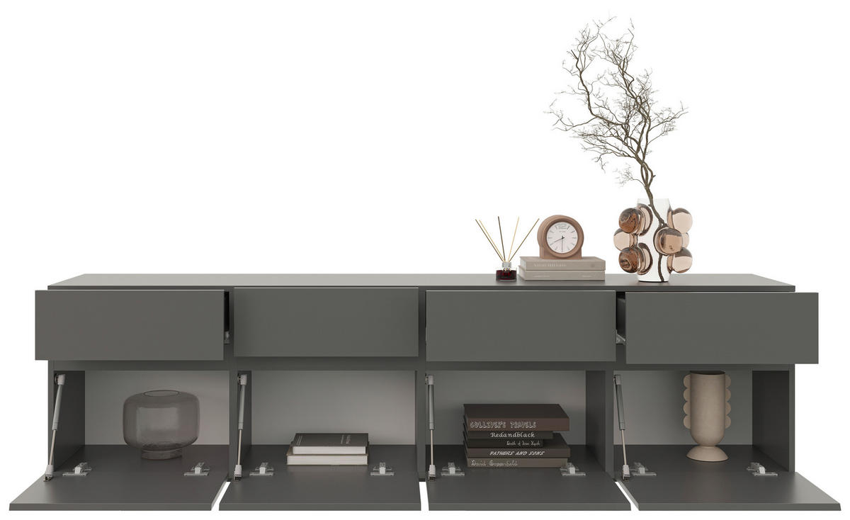 LOWBOARD  in 200/52,8/40 cm  - Anthrazit/Schwarz, Design, Holzwerkstoff (200/52,8/40cm) - Xora