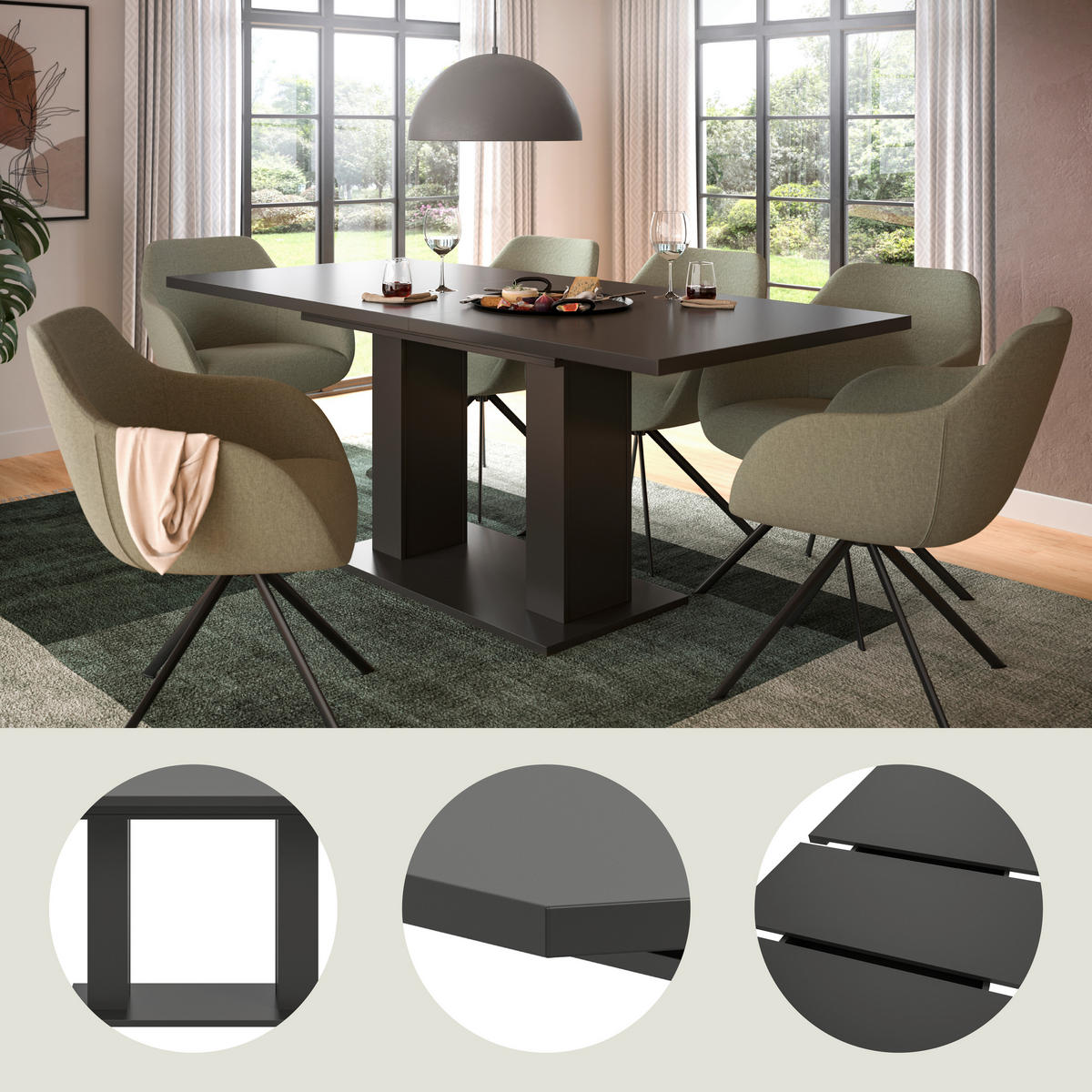 ESSTISCH in Holzwerkstoff 150-190/90/76 cm  - Grau, KONVENTIONELL, Holzwerkstoff (150-190/90/76cm) - MID.YOU