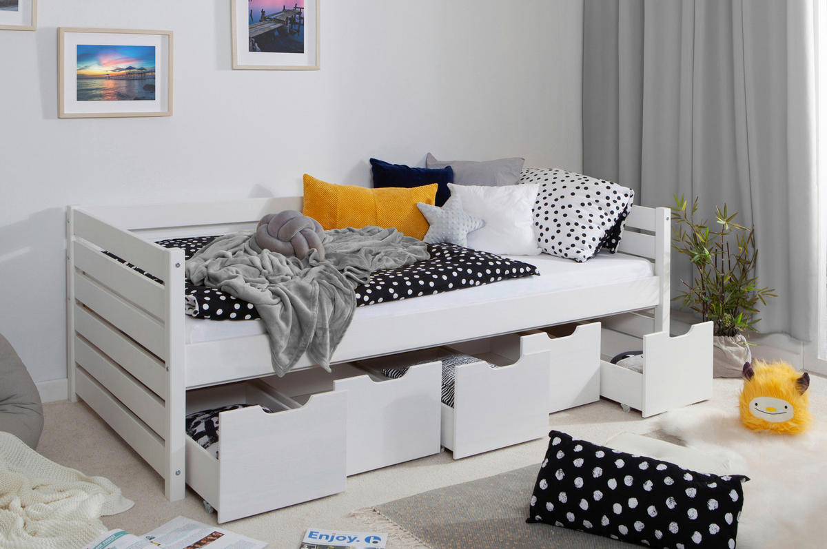 STAURAUMBETT 100/200 cm  in Weiss   - Weiss, Modern, Holz (100/200cm) - MID.YOU