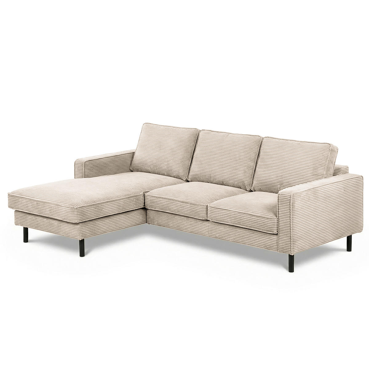 ECKSOFA  in Cord Hellgrau Rücken echt  166/238 cm  - Hellgrau/Schwarz, Design, Textil/Metall (166/238cm) - Livetastic