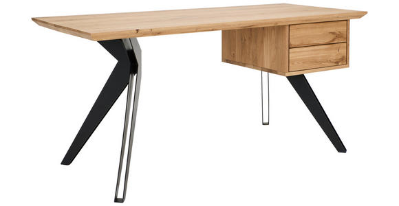 SCHREIBTISCH 160/70/75 cm  in Eichefarben  - Eichefarben/Schwarz, Natur, Holz/Metall (160/70/75cm) - Linea Natura