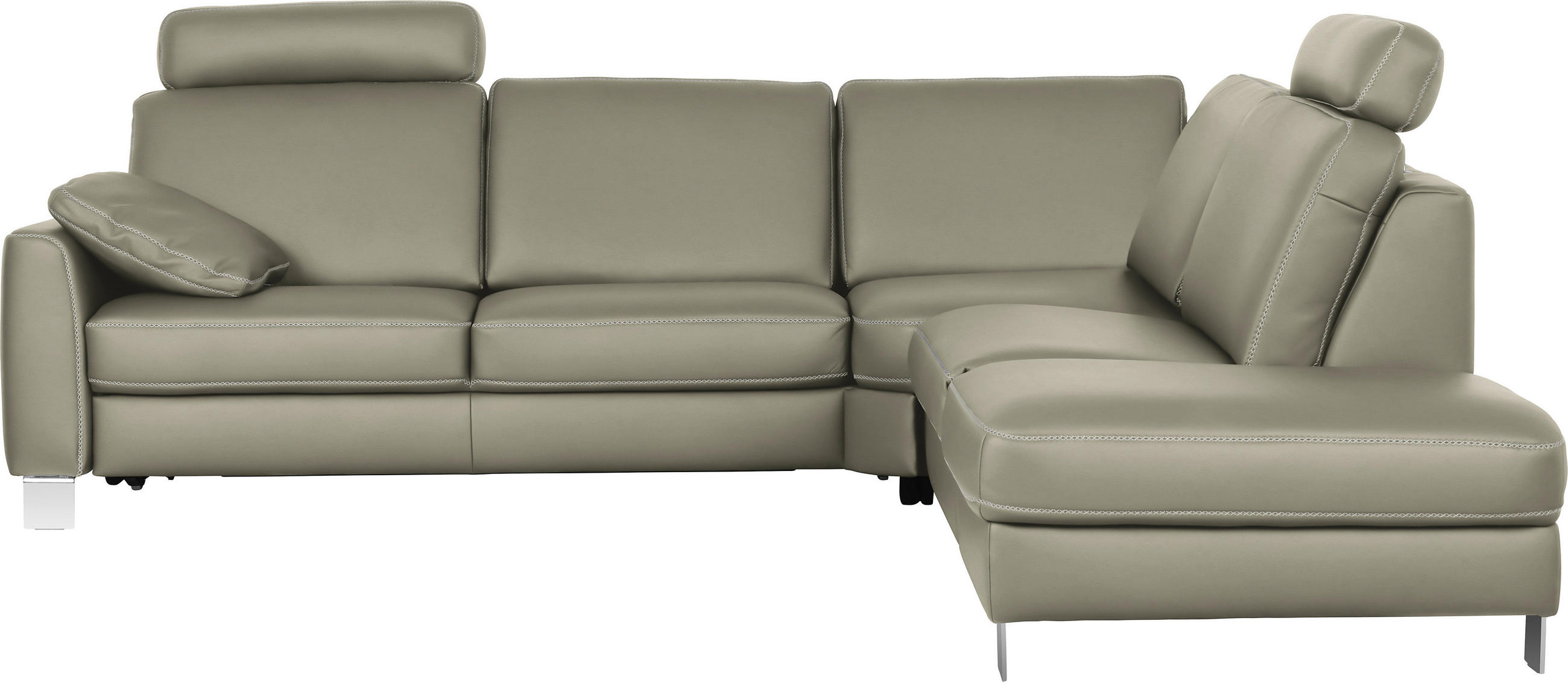 ECKSOFA in Echtleder Hellgrau  - Chromfarben/Beige, Konventionell, Leder/Metall (272/245cm) - Valdera