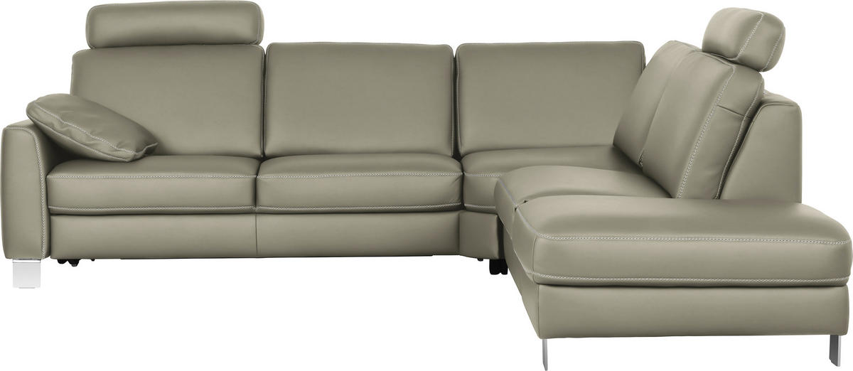 ECKSOFA in Echtleder Hellgrau  - Chromfarben/Beige, KONVENTIONELL, Leder/Metall (272/245cm) - Valdera