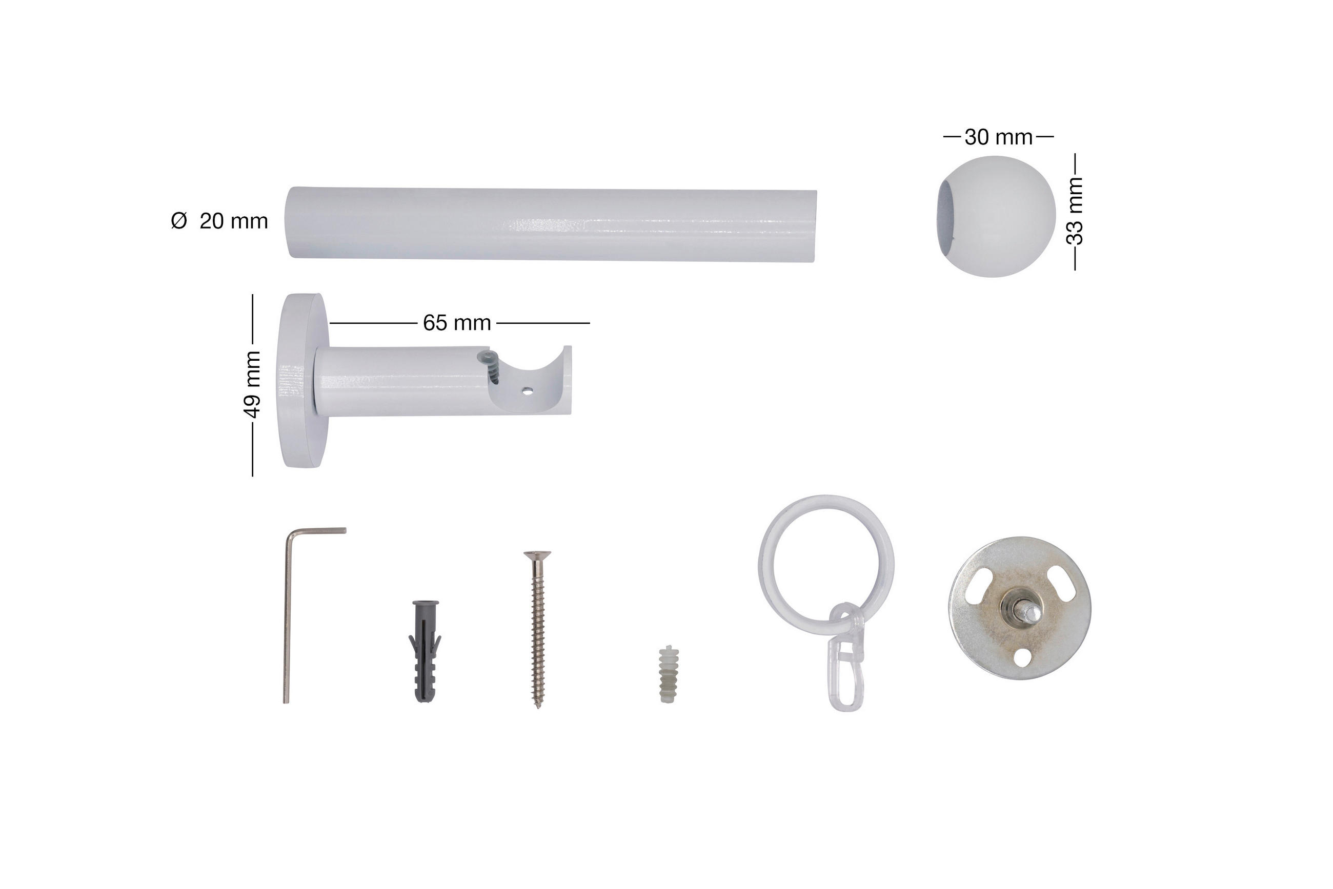 VORHANGSTANGENSET  100 cm  - Weiß, Basics, Metall (100cm)