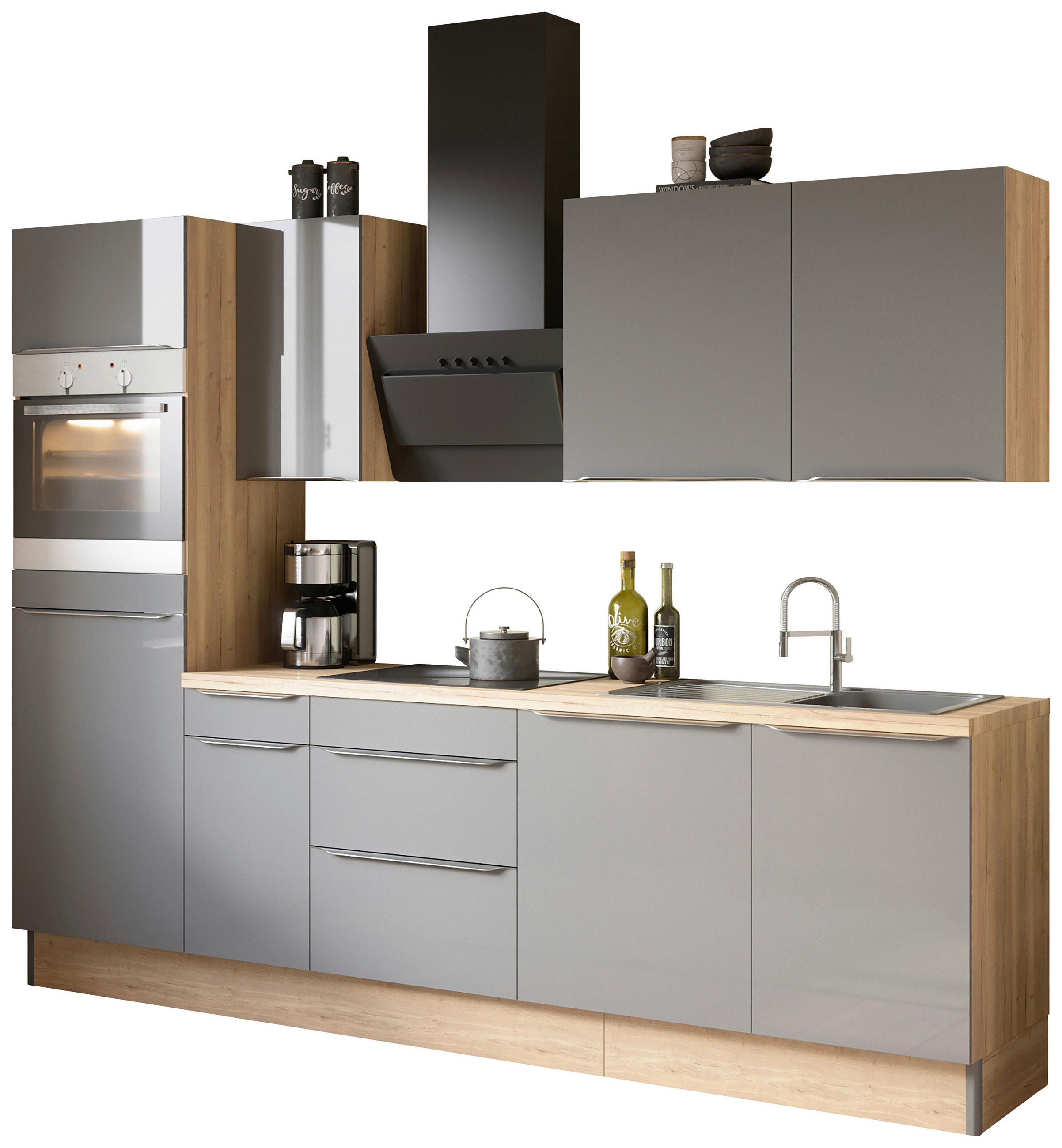 KÜCHENLEERBLOCK 270 cm   in Anthrazit, Eichefarben  - Edelstahlfarben/Eichefarben, Basics, Holzwerkstoff/Metall (270cm) - Optifit