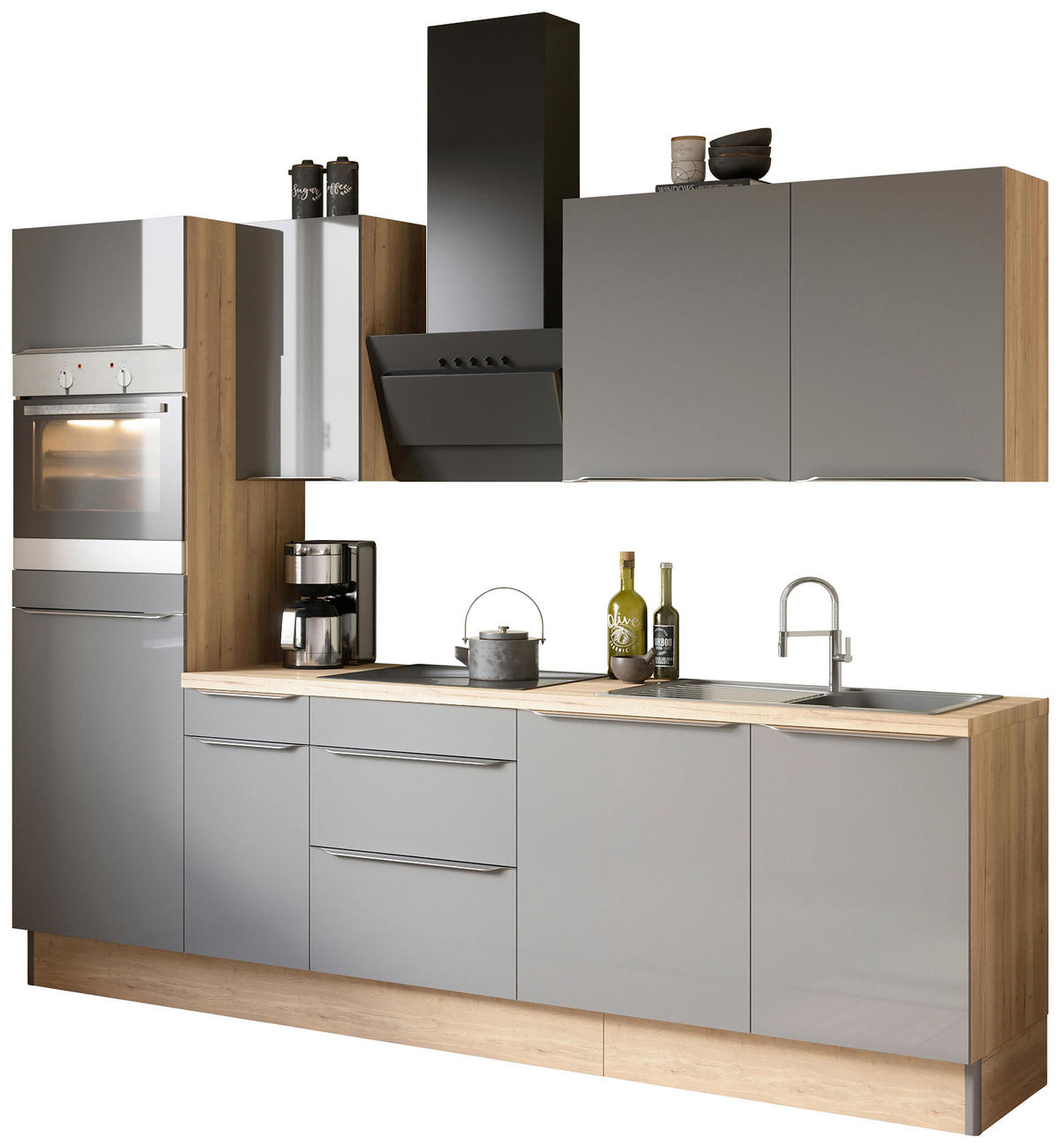 KÜCHENBLOCK 270 cm   in Anthrazit, Eichefarben  - Edelstahlfarben/Eichefarben, Basics, Holzwerkstoff/Metall (270cm) - Optifit