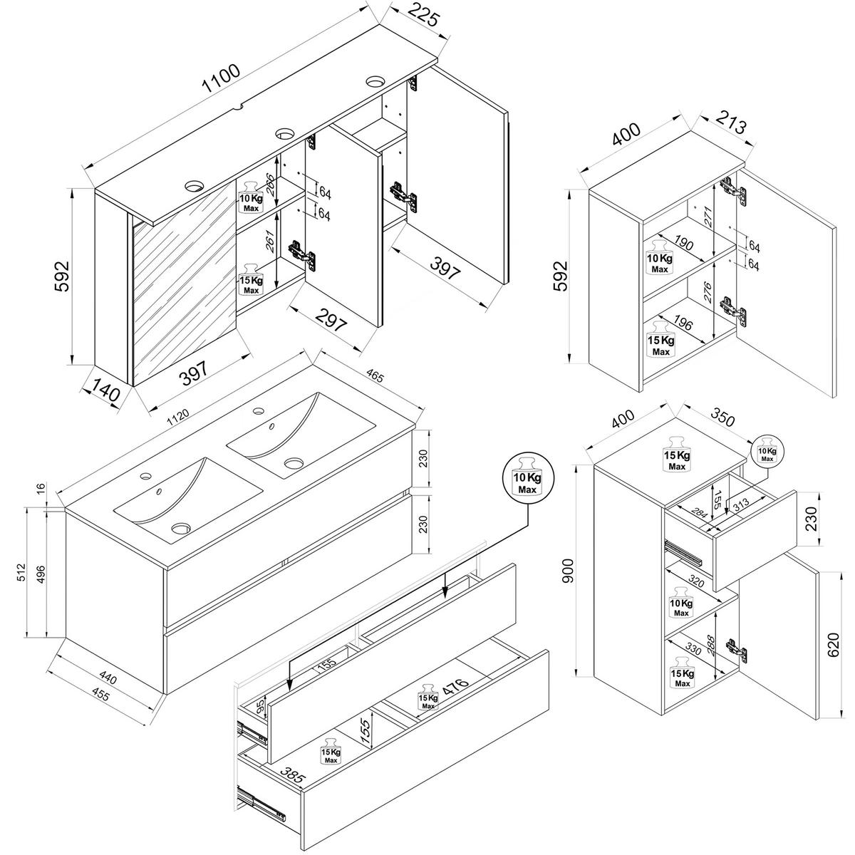 BADEZIMMER 5-teilig  in 152 cm  - Honigeiche/Weiß, Trend, Keramik/Holzwerkstoff (152cm) - MID.YOU