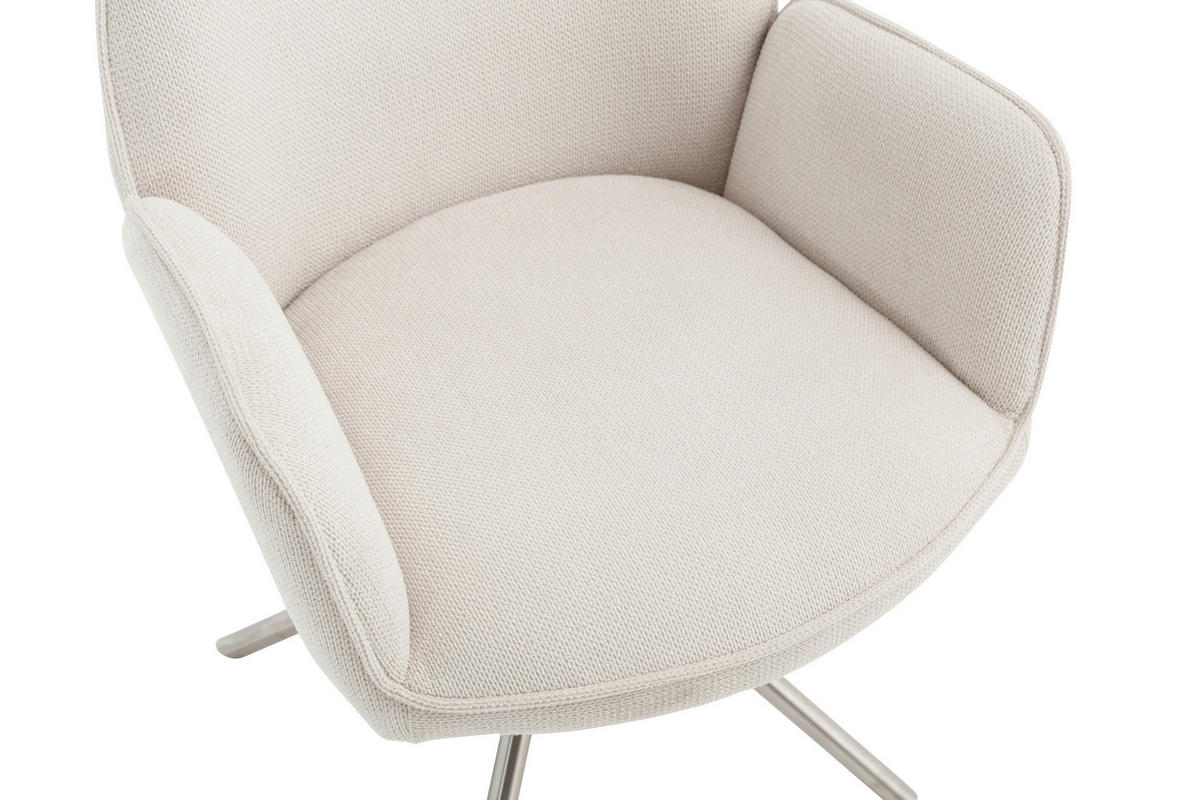 ARMLEHNSTUHL  Sitzfläche 180° drehbar, automatische Rückholfunktion Chenille  - Edelstahlfarben/Creme, MODERN, Textil/Metall (60/89/64cm) - Livetastic