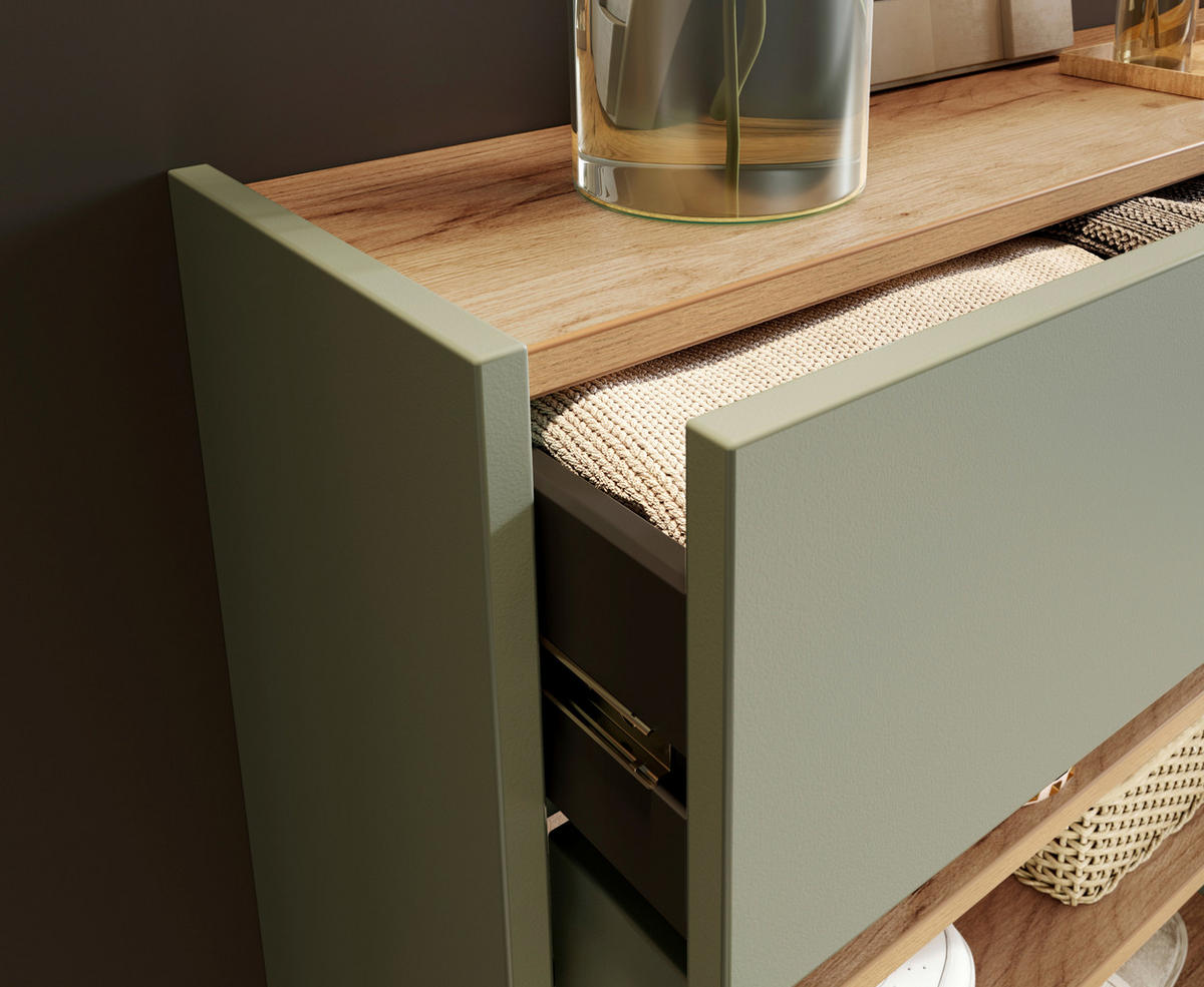 SCHUHSCHRANK GW-Ameca  in 56/97/22 cm  - Eichefarben/Pastellgrün, Design, Holzwerkstoff/Kunststoff (56/97/22cm)