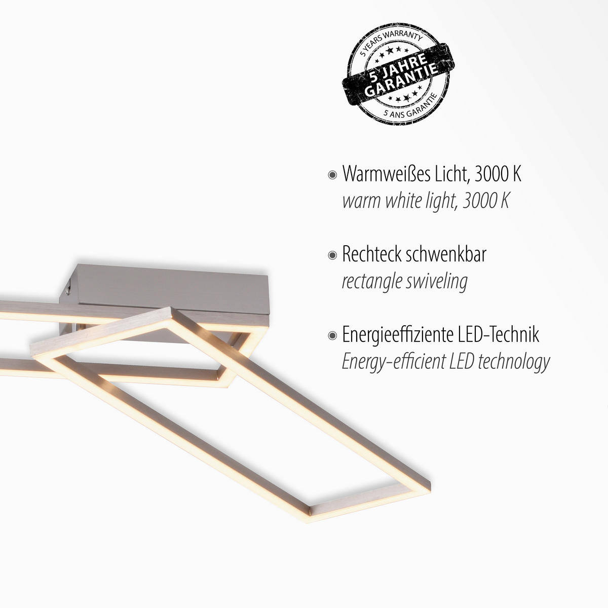 LED SVJETILJKA STROPNA  - boje oplemenjenog čelika, Design, metal/plastika (92,4/22/7cm)