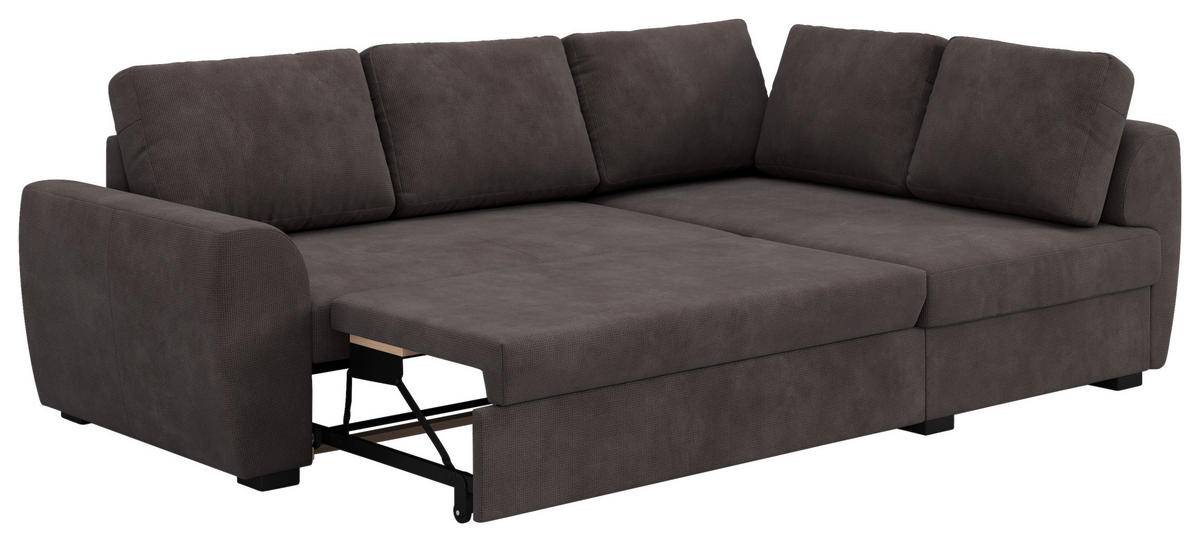ECKSOFA Braun Mikrofaser Zierkissen, Bettkasten  - Schwarz/Braun, Trend, Kunststoff/Textil (253/154cm) - MID.YOU