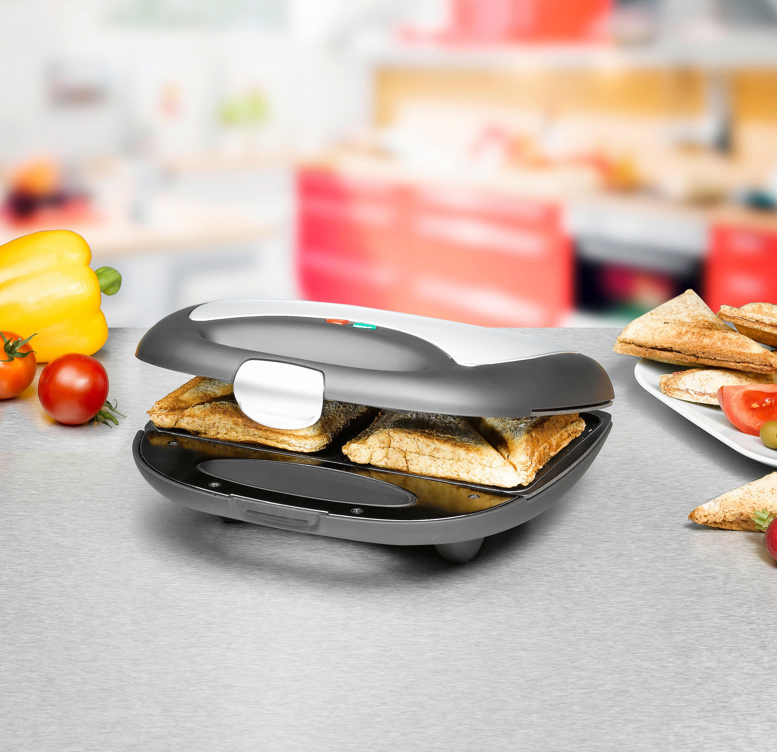 SANDWICHTOASTER  - Schwarzchrom, Basics, Kunststoff/Metall (25.5/9/24cm) - Rommelsbacher