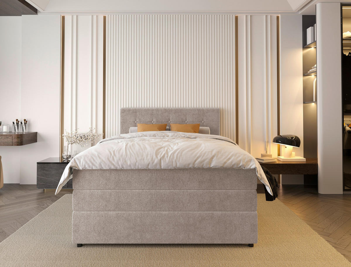 BOXSPRINGBETT 140/200 cm  in Beige  - Beige/Schwarz, Konventionell, Kunststoff/Textil (140/200cm) - Carryhome