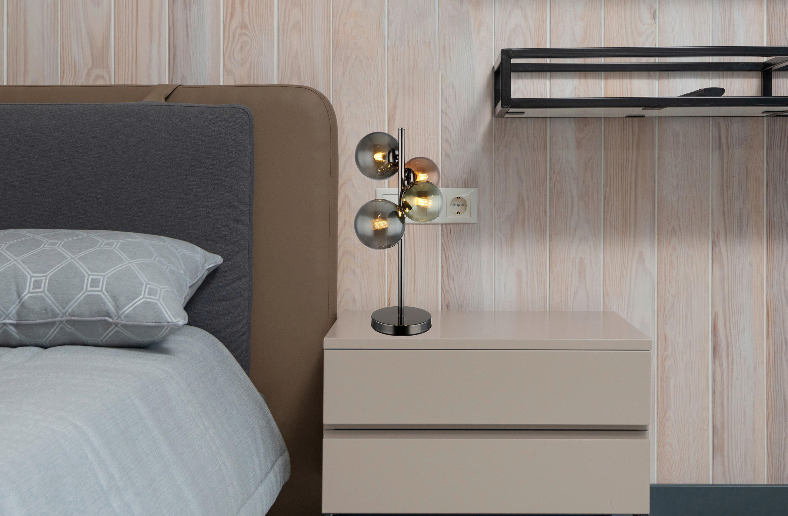LED-TISCHLEUCHTE RIHA 23,7/19,3/48 cm   - Petrol/Schwarz, Design, Glas/Kunststoff (23,7/19,3/48cm) - Globo