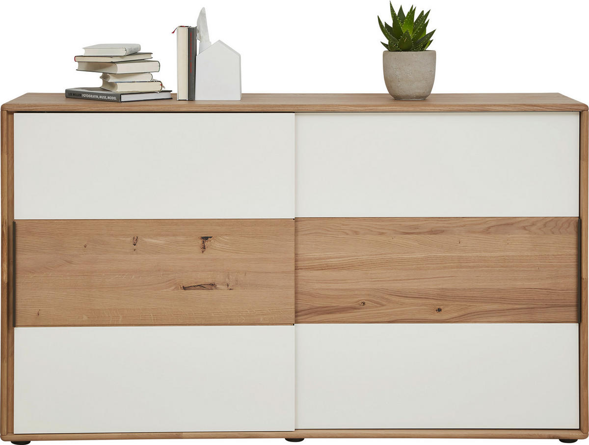 KOMMODE 164/95,8/44,2 cm  in Eichefarben, Magnolie  - Eichefarben/Magnolie, Design, Glas/Holz (164/95,8/44,2cm) - Valnatura
