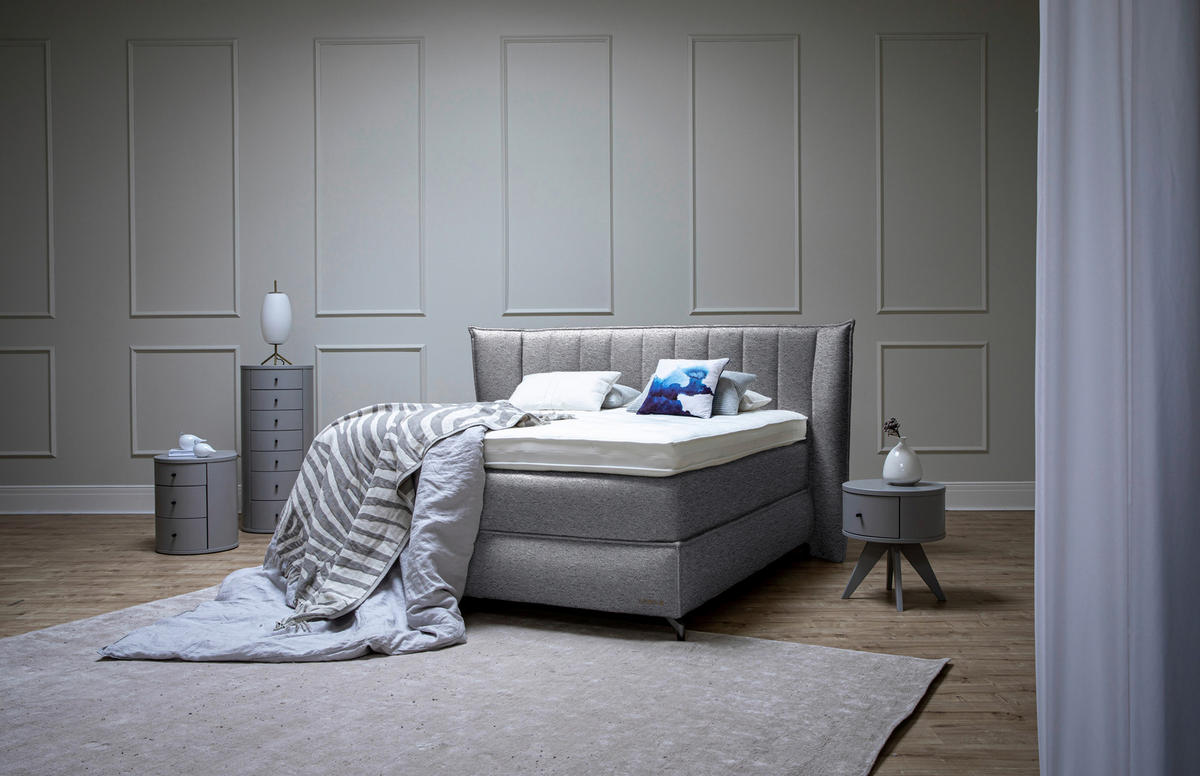 BOXSPRINGBETT 200/220 cm  in Hellgrau  - Hellgrau/Schwarz, Konventionell, Holz/Textil (200/220cm) - Sjöholm
