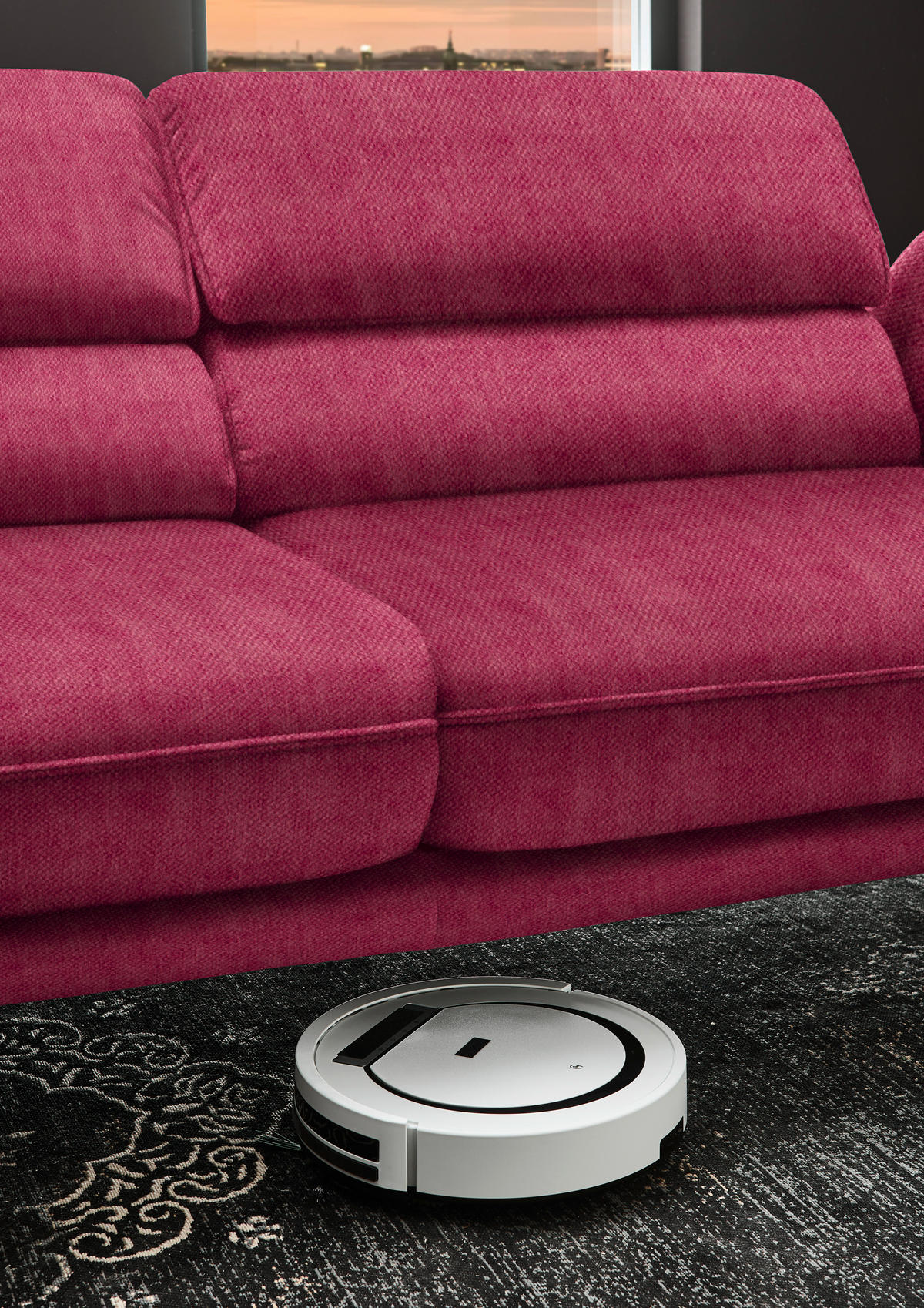ECKSOFA in Velours Beere  - Beere/Schwarz, Design, Textil/Metall (153/283cm) - Valdera