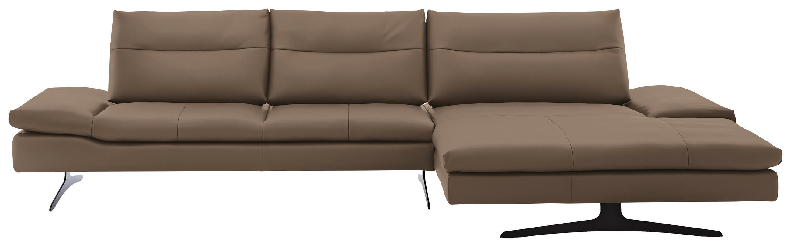 ECKSOFA in Echtleder Hellbraun  342/158 cm  - Hellbraun/Schwarz, MODERN, Leder/Metall (342/158cm) - Chilliano