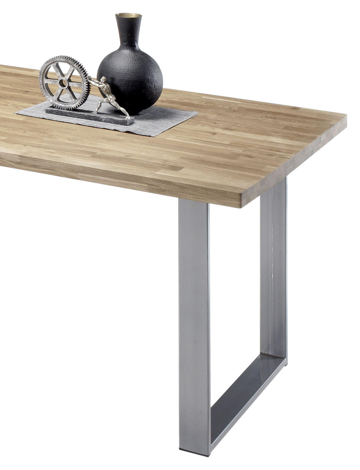 ESSTISCH Eiche massiv rechteckig Eichefarben, Silberfarben  - Eichefarben/Silberfarben, MODERN, Holz/Metall (200/100/76cm) - MID.YOU