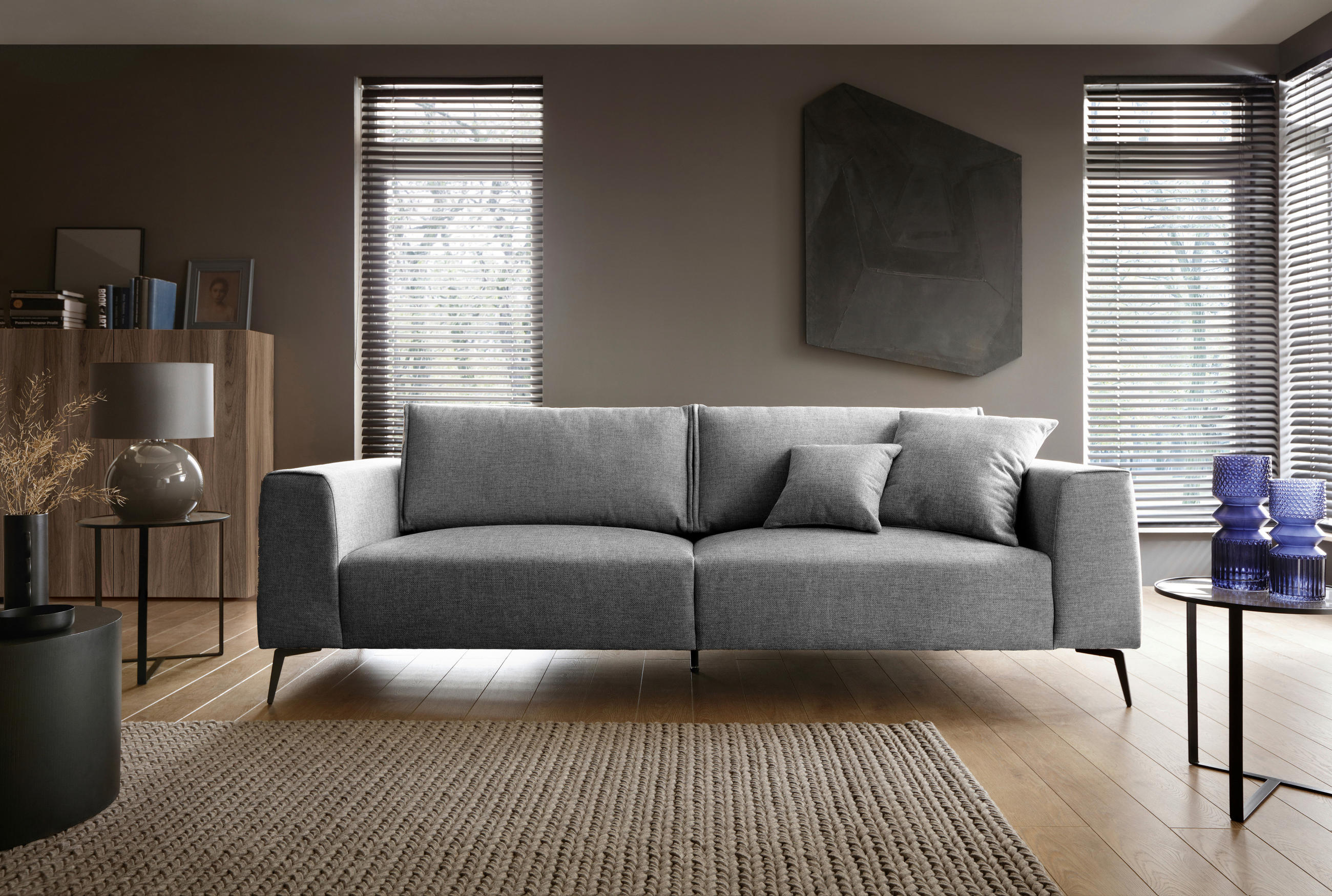 VIERSITZER-SOFA beflockt Dunkelgrau  - Dunkelgrau/Schwarz, Design, Holz/Textil (302/87/88cm) - MID.YOU