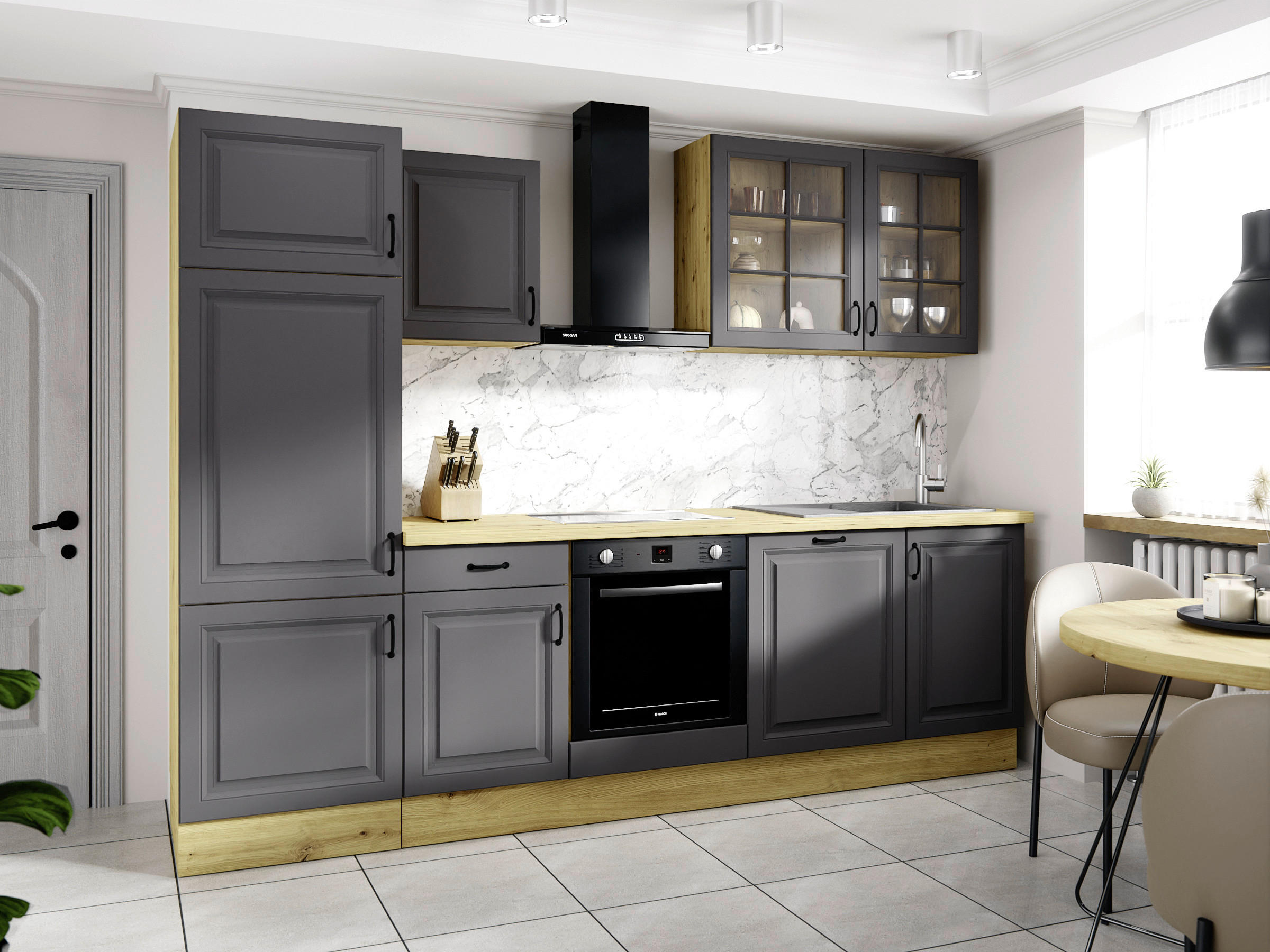 Küchenleerblock Stina 280cm Eiche Dekor/ Anthrazit