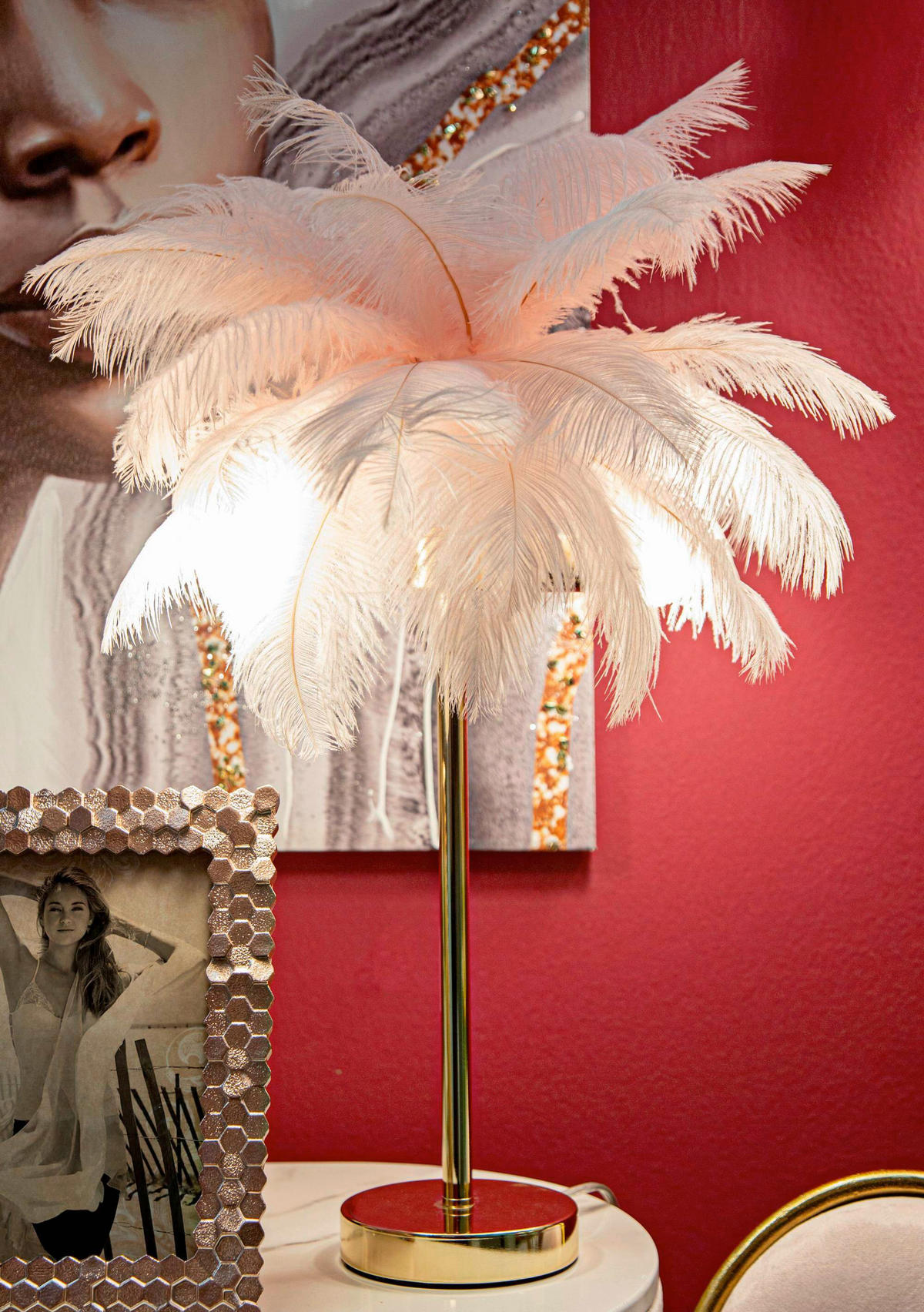 TISCHLEUCHTE - Pink/Goldfarben, Basics, Kunststoff/Metall (40/55/40cm)