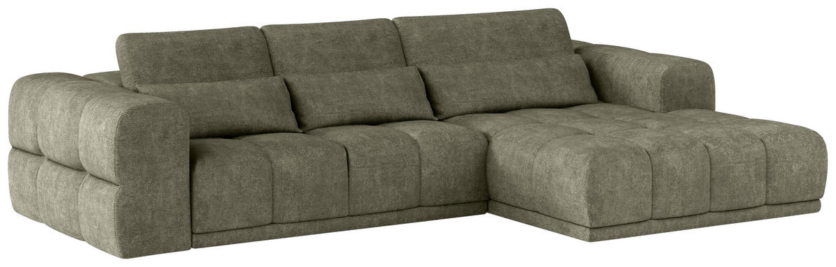 HÖRNSOFFA i chenille olivgrön  - olivgrön/svart, Klassisk, textil/plast (290/203cm) - MID.YOU