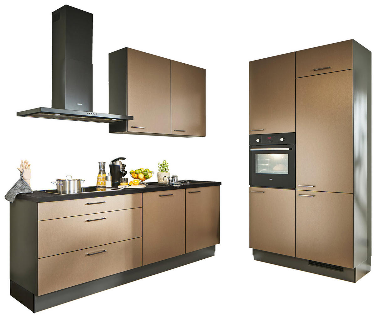 ECKKÜCHE 220/120 cm  in Bronzefarben, Graphitfarben, Schwarz  - Chromfarben/Schwarz, Design, Holzwerkstoff/Metall (220/120cm) - Xora