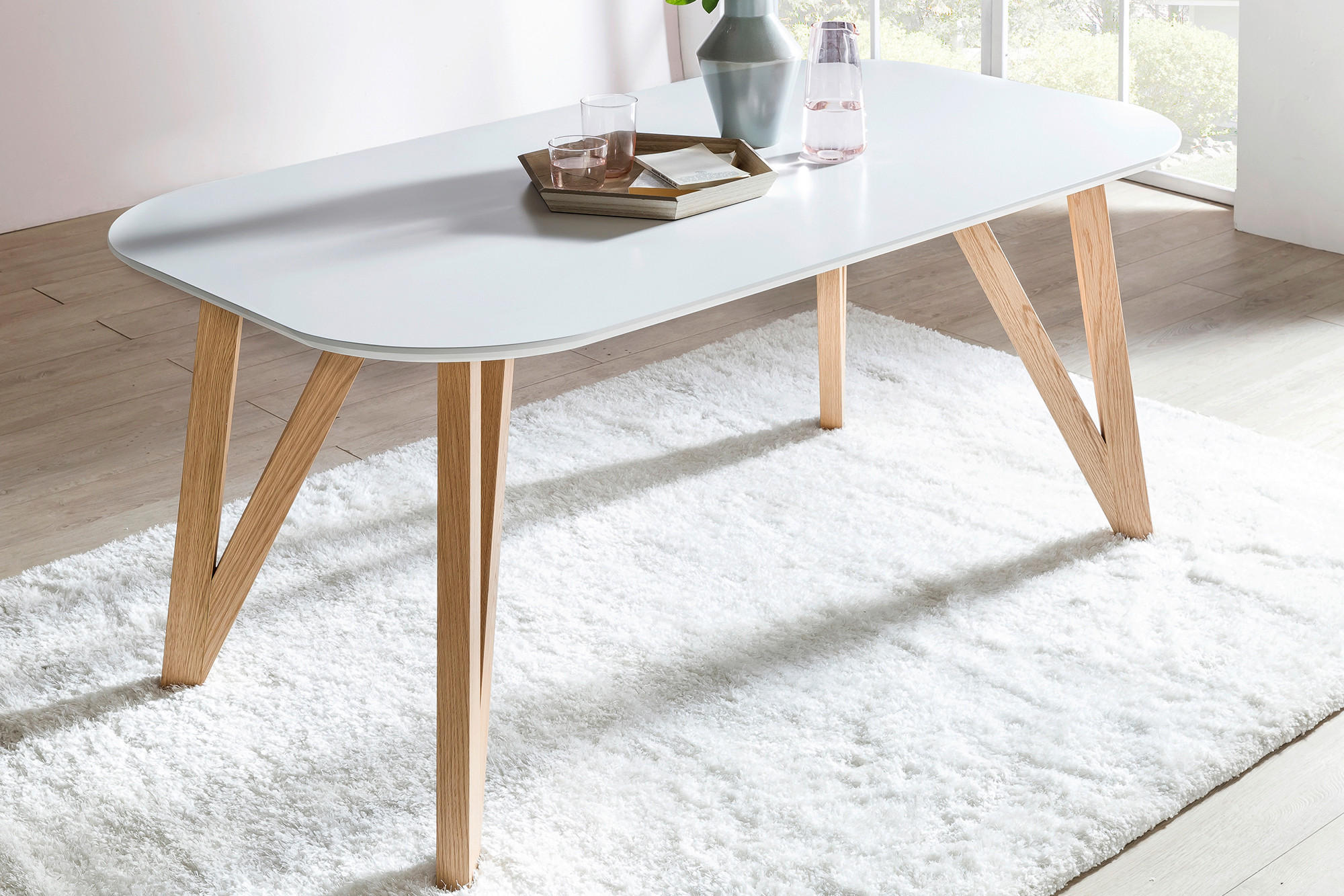 TISCHGRUPPE Schwarz, Weiß  - Schwarz/Naturfarben, MODERN, Holz/Textil (180/90/76cm) - Livetastic