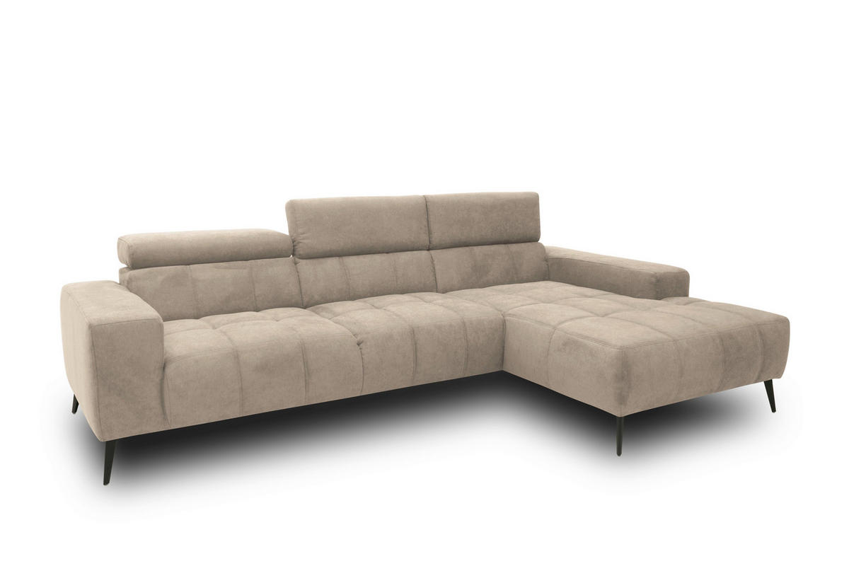 ECKSOFA TRENTO Taupe Mikrofaser Rücken echt, Kopfteilverstellung  - Taupe/Schwarz, MODERN, Textil/Metall (287/175cm) - MID.YOU