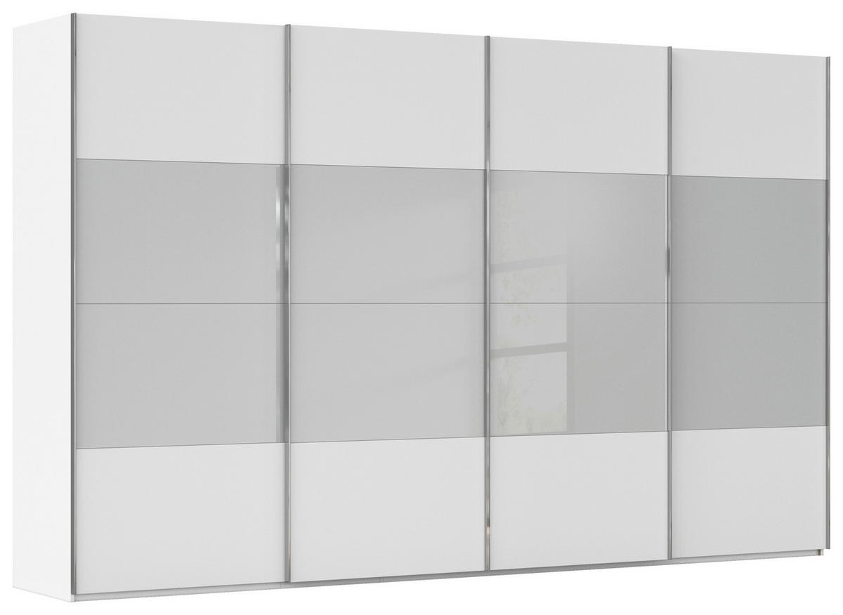 SCHWEBETÜRENSCHRANK 361/223/68 cm 4-türig Grau, Weiß  - Chromfarben/Weiß, KONVENTIONELL, Glas/Holzwerkstoff (361/223/68cm) - Novel