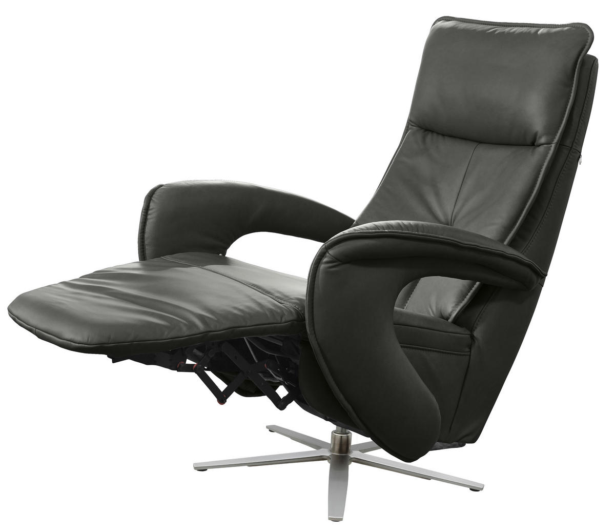 RELAXSESSEL in Leder Anthrazit  - Chromfarben/Anthrazit, Design, Leder/Metall (77/110/87cm) - Valdera