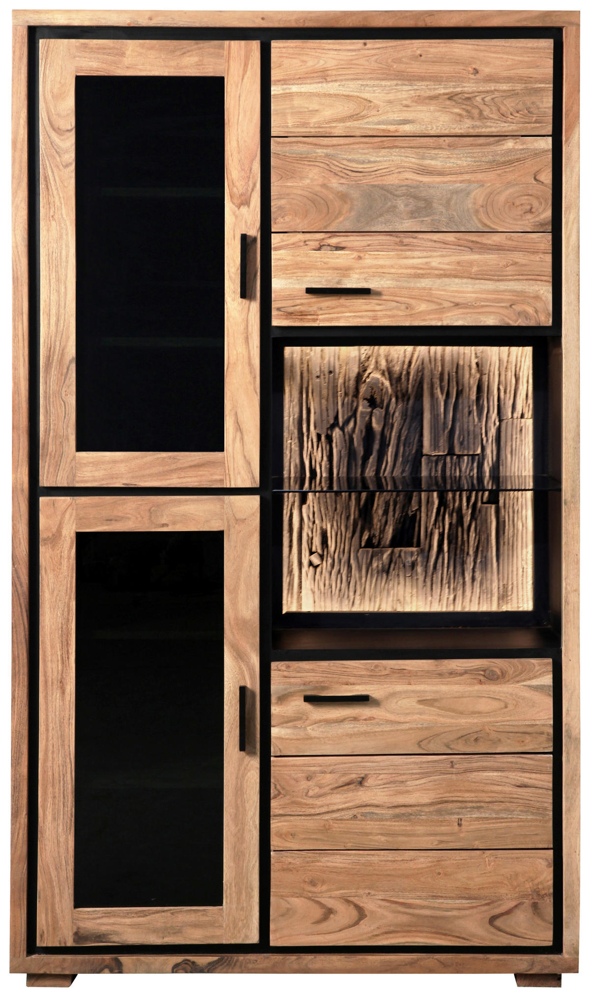 VITRINE in Hartholz Akazie Schwarz, Akaziefarben, Grau  - Schwarz/Akaziefarben, LIFESTYLE, Glas/Holz (103/180/40cm) - Landscape