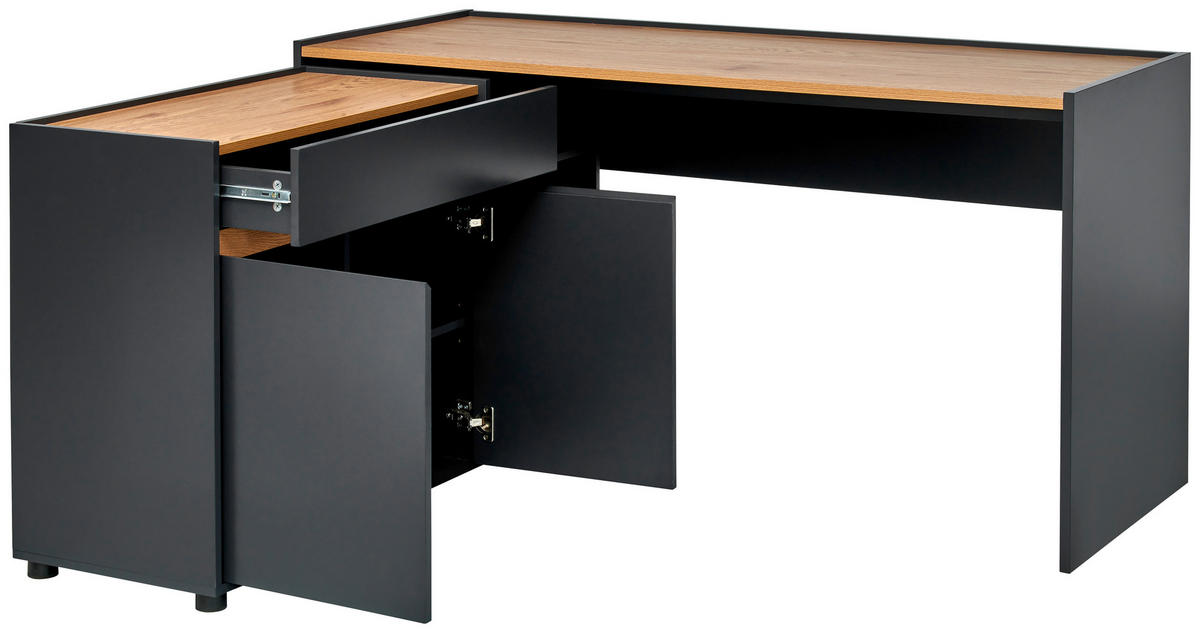 ECKSCHREIBTISCH  Schwarz, Eichefarben  - Eichefarben/Schwarz, MODERN, Holzwerkstoff (150/76,5/136,5cm) - MID.YOU