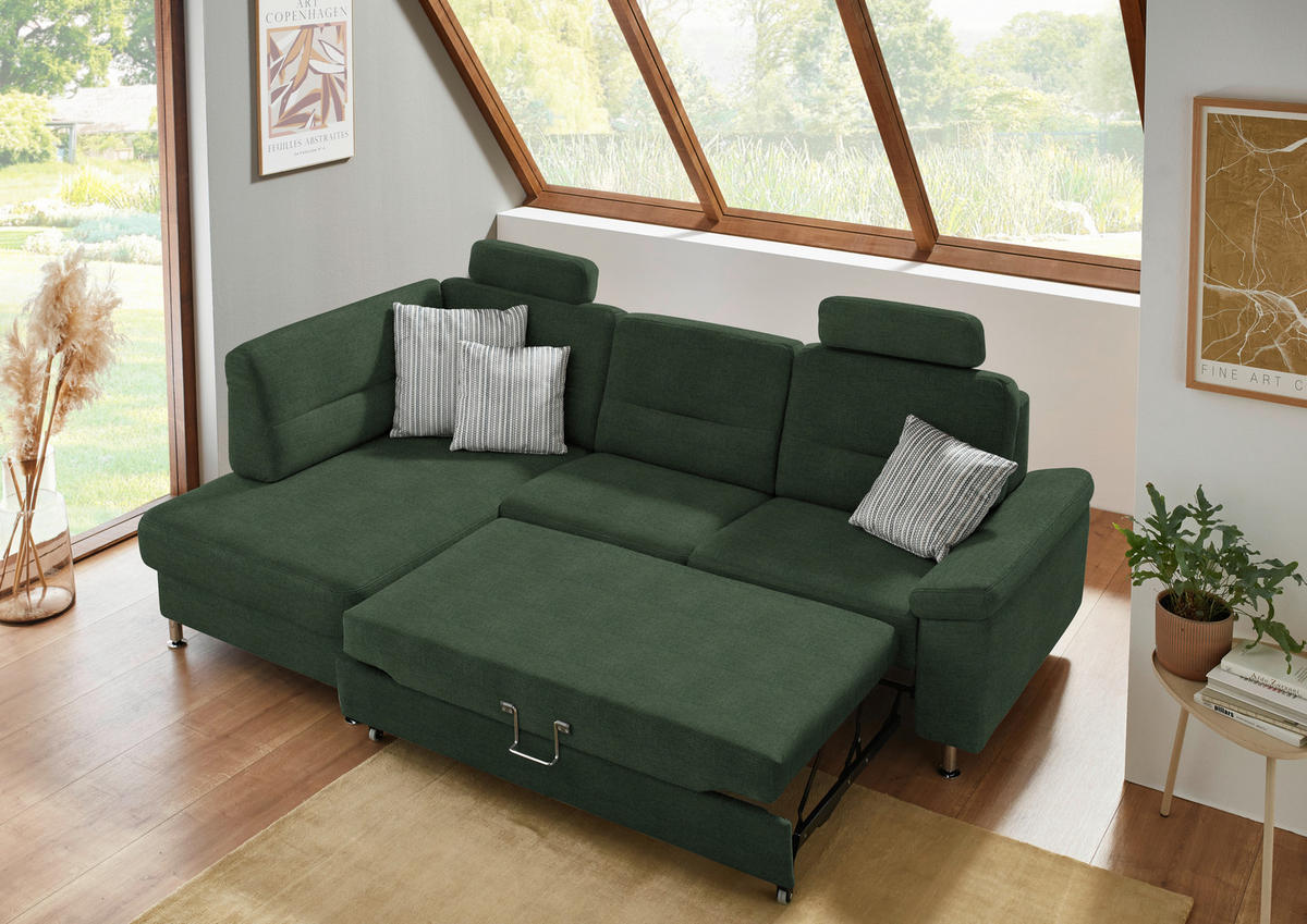 ECKSOFA Flachgewebe Grün  - Alufarben/Grün, Konventionell, Textil/Metall (160/244cm) - Beldomo Comfort