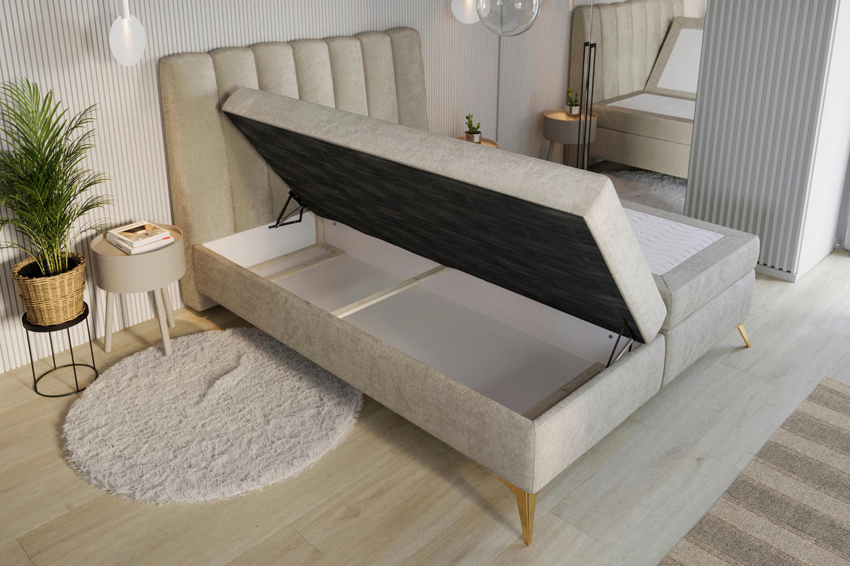 BOXBETT 120/200 cm  Beige  - Beige/Goldfarben, Basics, Kunststoff/Textil (120/200cm) - Livetastic