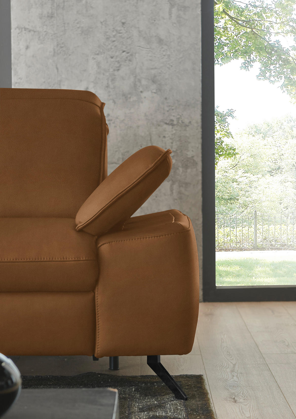 ECKSOFA  Echtleder Cognac  - Cognac/Schwarz, Design, Leder/Metall (169/307cm) - Beldomo Premium