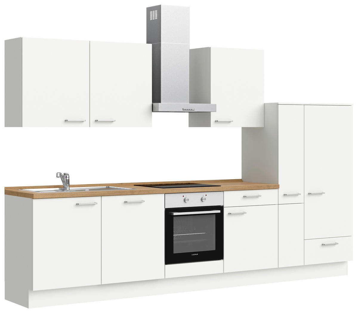 KÜCHENLEERBLOCK 330 cm   in Weiß, Eichefarben  - Edelstahlfarben/Eichefarben, MODERN, Holzwerkstoff/Metall (330cm) - Nobilia