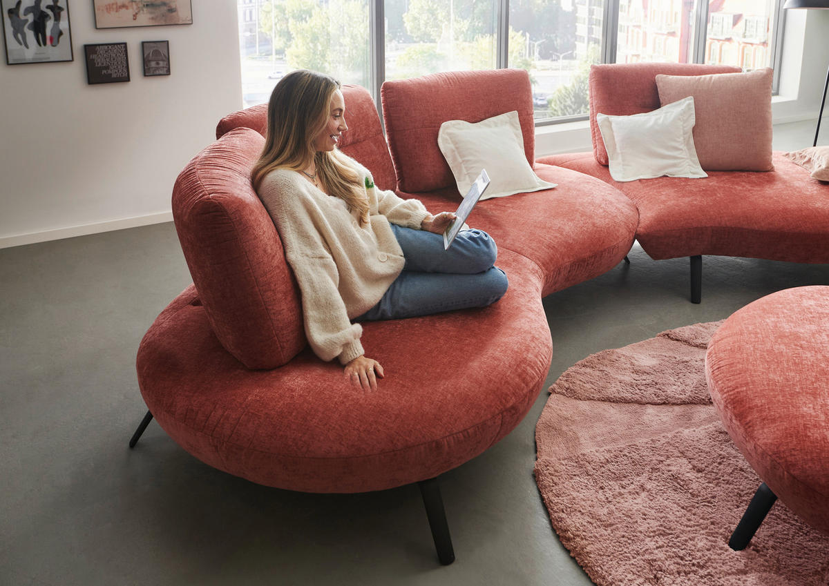 BIGSOFA Flachgewebe Rot  - Rot/Schwarz, Design, Textil/Metall (456/93/138cm) - Moderano